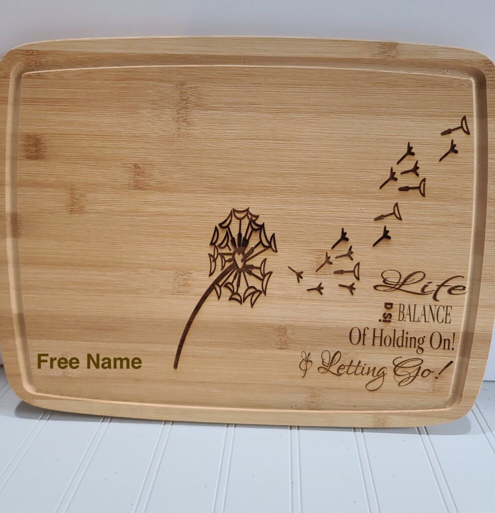 laser engraved dandelion cutting board